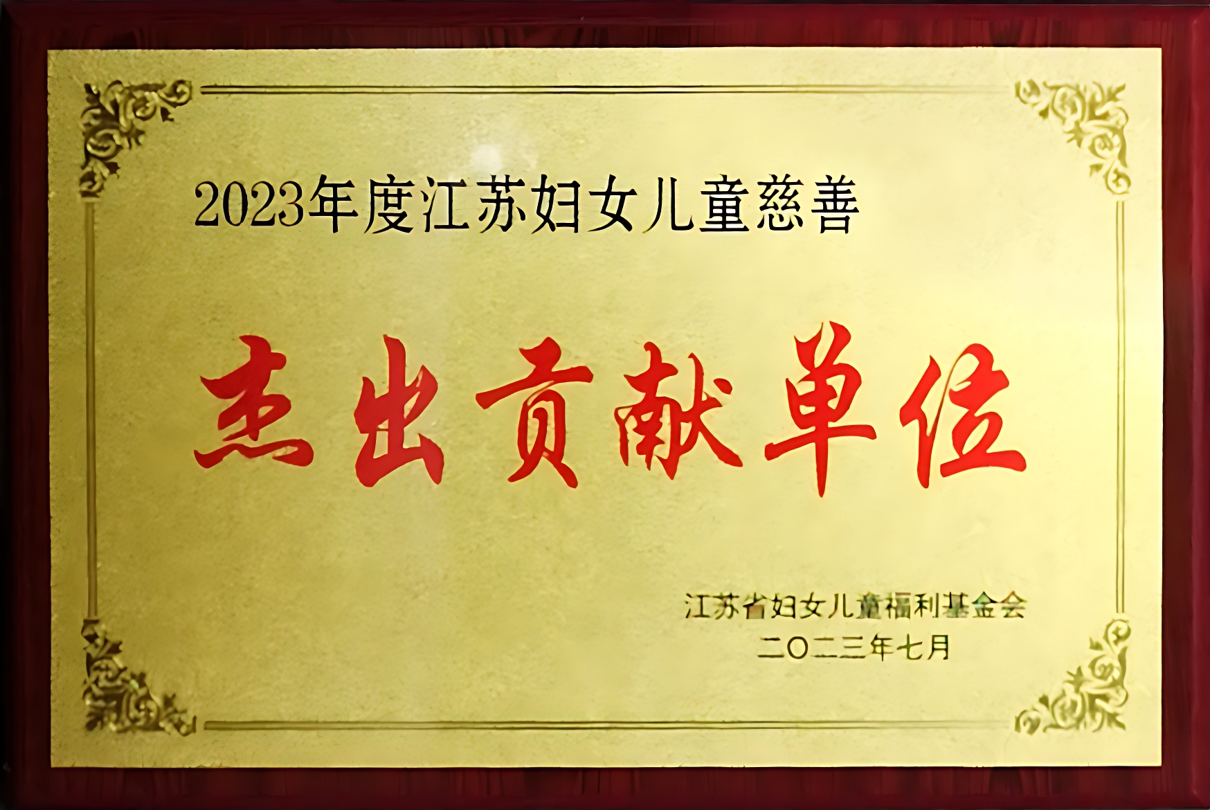 2023年度江苏妇女儿童慈善杰出贡献单位
